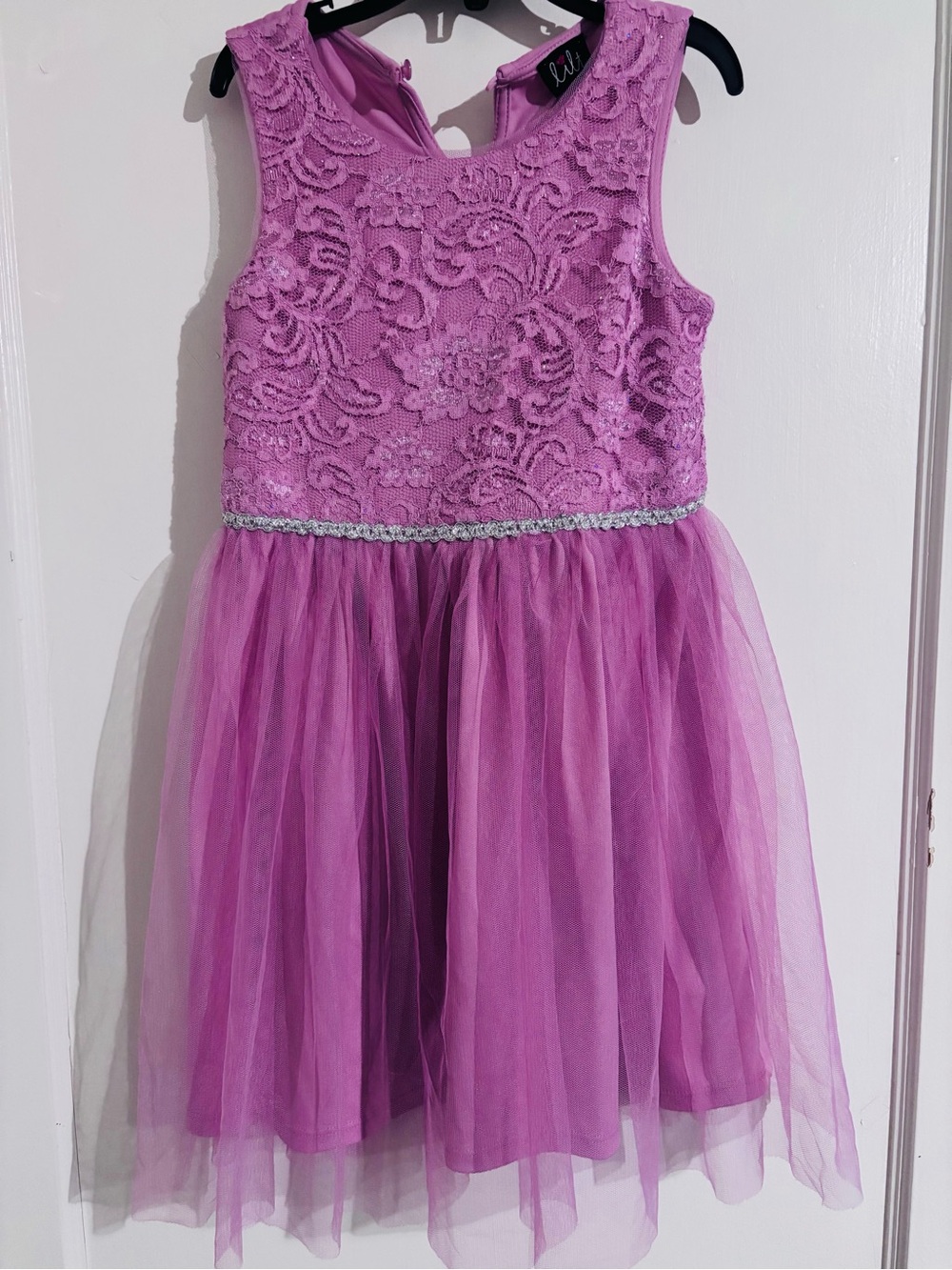 lilt Purple Lace Bodice Tulle Party Dress with Beaded Waist